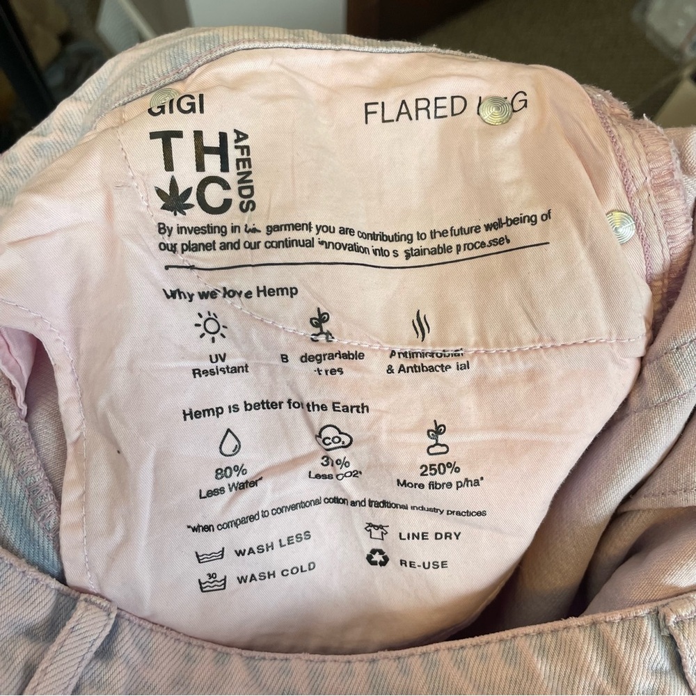 Afends THC Gigi hemp pink dye wide leg jeans high rise - Picture 9 of 11